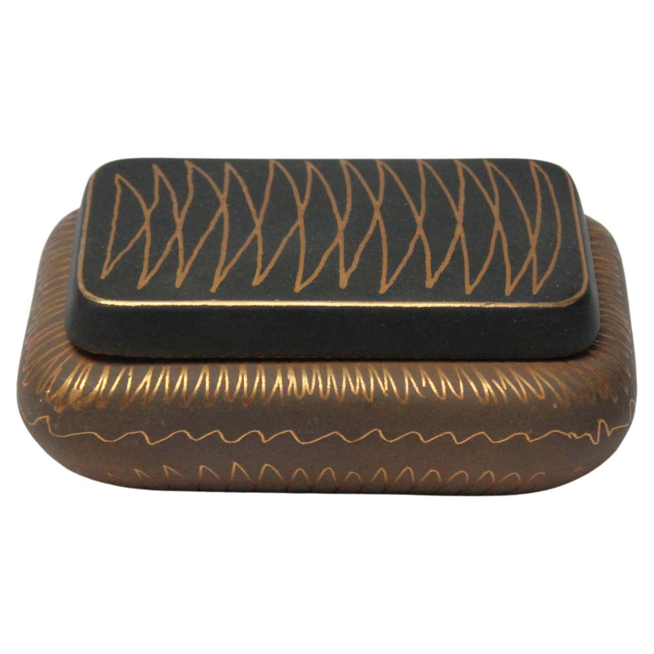 Small Art Deco Black and Gold Ceramic Decorative Lidded Box by Waylande ...