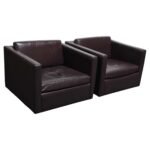 Pair of Vintage Charles Pfister for Knoll Leather Cube Chairs