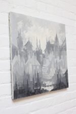 Gray Tonal Abstract Expressionist Oil on Canvas Cityscape by Louis M. Ponderoso - Image 3