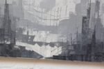 Gray Tonal Abstract Expressionist Oil on Canvas Cityscape by Louis M. Ponderoso - Image 9