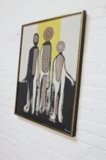 Modernist Figural Op Art Mixed Media on Canvas by Silverman - Image 3