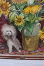 Parker Elwood Panttila "Poodle with Sunflowers" Acrylic Portrait Still Life - Image 6