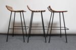 Set of Three Vintage Modernist Maple and Wrought Iron Bar Stools - Image 5