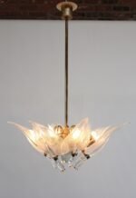 Mid-Century Italian Murano Glass and Brass "Lily Leaf" Chandelier by Franco Luce - Image 6