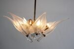 Mid-Century Italian Murano Glass and Brass "Lily Leaf" Chandelier by Franco Luce - Image 9