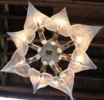 Mid-Century Italian Murano Glass and Brass "Lily Leaf" Chandelier by Franco Luce - Image 8