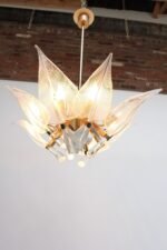 Mid-Century Italian Murano Glass and Brass "Lily Leaf" Chandelier by Franco Luce - Image 7