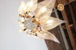 Mid-Century Italian Murano Glass and Brass "Lily Leaf" Chandelier by Franco Luce - Image 10