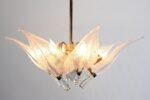 Mid-Century Italian Murano Glass and Brass "Lily Leaf" Chandelier by Franco Luce - Image 2