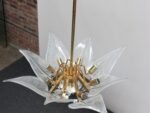 Mid-Century Italian Murano Glass and Brass "Lily Leaf" Chandelier by Franco Luce - Image 12