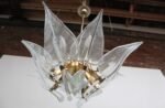 Mid-Century Italian Murano Glass and Brass "Lily Leaf" Chandelier by Franco Luce - Image 11