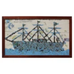 Folk Art USS Constitution Mixed Media Sea Glass Mosaic on Board