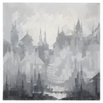 Gray Tonal Abstract Expressionist Oil on Canvas Cityscape by Louis M. Ponderoso