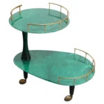 Italian Modernist Malachite Green Goatskin and Brass Bar Cart by Aldo Tura
