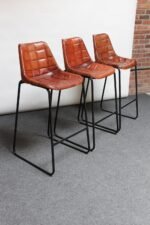 Set of Three Italian Vintage Leatherette and Wrought Iron Barstools - Image 2