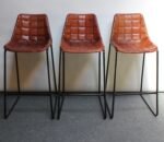 Set of Three Italian Vintage Leatherette and Wrought Iron Barstools - Image 6