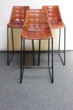 Set of Three Italian Vintage Leatherette and Wrought Iron Barstools - Image 3