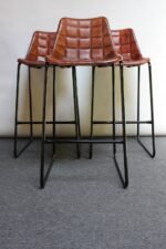 Set of Three Italian Vintage Leatherette and Wrought Iron Barstools - Image 4