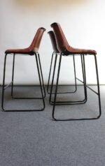 Set of Three Italian Vintage Leatherette and Wrought Iron Barstools - Image 11
