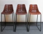 Set of Three Vintage Italian Steel and Iron Barstools with Leatherette Seats - Image 9