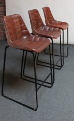 Set of Three Vintage Italian Steel and Iron Barstools with Leatherette Seats - Image 14