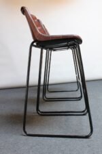 Set of Three Vintage Italian Steel and Iron Barstools with Leatherette Seats - Image 8