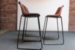 Set of Three Vintage Italian Steel and Iron Barstools with Leatherette Seats - Image 4
