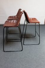 Set of Three Vintage Italian Steel and Iron Barstools with Leatherette Seats - Image 6