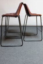Set of Three Vintage Italian Steel and Iron Barstools with Leatherette Seats - Image 7