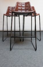 Set of Three Vintage Italian Steel and Iron Barstools with Leatherette Seats - Image 3