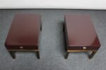 Pair of French Moderne Lacquered Mahogany and Brass Nightstands by Guy Lefèvre - Image 4