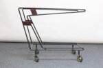 Italian Modernist Iron Bar Cart / Trolley with Plywood and Wicker Inserts - Image 12