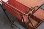 Italian Modernist Iron Bar Cart / Trolley with Plywood and Wicker Inserts - Image 16