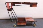 Italian Modernist Iron Bar Cart / Trolley with Plywood and Wicker Inserts - Image 2