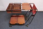 Italian Modernist Iron Bar Cart / Trolley with Plywood and Wicker Inserts - Image 9