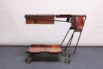 Italian Modernist Iron Bar Cart / Trolley with Plywood and Wicker Inserts - Image 10