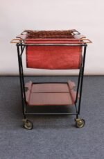 Italian Modernist Iron Bar Cart / Trolley with Plywood and Wicker Inserts - Image 5