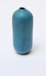 Scandinavian Modern Cerulean Stoneware "Bullet" Bud Vase - Image 5
