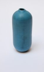 Scandinavian Modern Cerulean Stoneware "Bullet" Bud Vase - Image 4