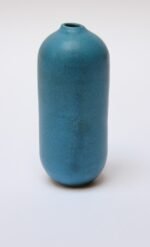 Scandinavian Modern Cerulean Stoneware "Bullet" Bud Vase - Image 3