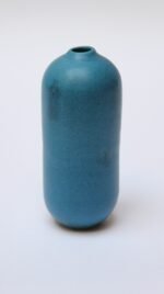 Scandinavian Modern Cerulean Stoneware "Bullet" Bud Vase - Image 6