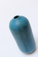 Scandinavian Modern Cerulean Stoneware "Bullet" Bud Vase - Image 17