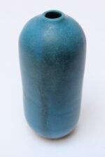 Scandinavian Modern Cerulean Stoneware "Bullet" Bud Vase - Image 2