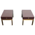 Pair of French Moderne Lacquered Mahogany and Brass Nightstands by Guy Lefèvre