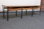 Arthur Umanoff Birch and Iron Bench/Coffee Table with Rush Nesting Stools - Image 2