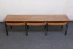 Arthur Umanoff Birch and Iron Bench/Coffee Table with Rush Nesting Stools - Image 4