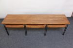 Arthur Umanoff Birch and Iron Bench/Coffee Table with Rush Nesting Stools - Image 3