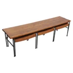Arthur Umanoff Birch and Iron Bench/Coffee Table with Rush Nesting Stools