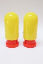 Pair of Swedish Modern "Capsule" Art Glass Table Lamps in Yellow and Red - Image 2