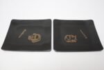 Set of Two Small Mid-Century Black Resin Inlaid "Beethoven and Schumann" Composer Trays by Couro - Image 3